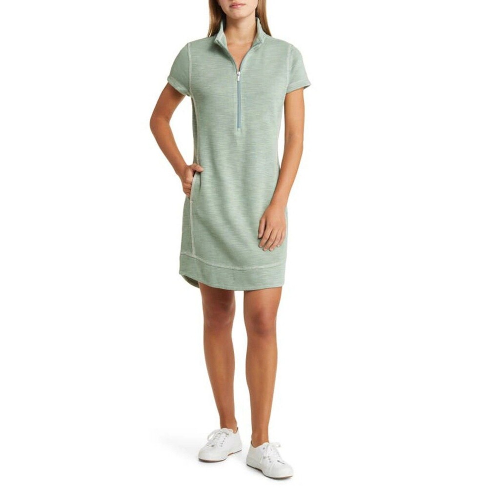 Tommy Bahama Tobago Bay Shirt Dress XL Half Zip Green Pima Cotton Knit - Picture 11 of 16